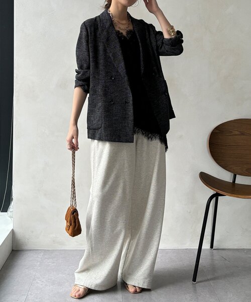 DouDou（ドゥドゥ）の「ショート丈アシメレースキャミ（シャツ/ブラウス・レディース・グレー/ブラック/アイボリー・FREE）」の16枚目の写真