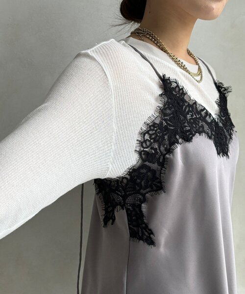 DouDou(ドゥドゥ)の「【SAKURA企画カラーあり】ショート丈アシメレースキャミ(シャツ/ブラウス・レディース・グレー/ブラック/アイボリー/ブラック系その他/ホワイト系その他・FREE)」の21枚目の写真