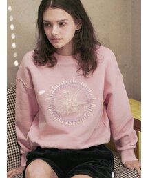FABULOUS ARCHIVE（ファビュラスアーカイブ）の「ウィメンズクロップサークルロゴエンボルドリスヘビーテリー スウェット ピンク(FCD3TS701W)（スウェット）」