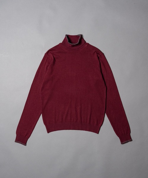 CIVVY.(シヴィ―)の「Contrast Stitch Turtleneck - コントラストステッチ タートルネック -(Tシャツ/カットソー・メンズ・グレー/バーガンディー・LARGE/MEDIUM)」の5枚目の写真