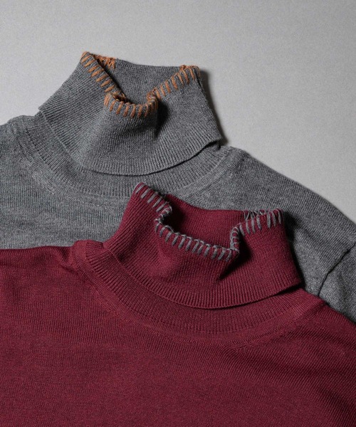 CIVVY.(シヴィ―)の「Contrast Stitch Turtleneck - コントラストステッチ タートルネック -(Tシャツ/カットソー・メンズ・グレー/バーガンディー・LARGE/MEDIUM)」の13枚目の写真