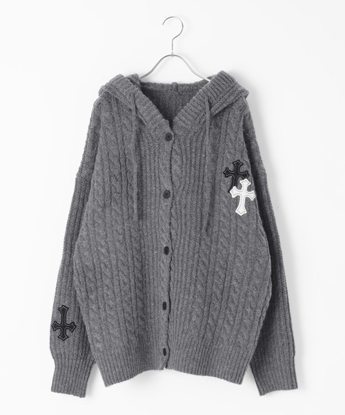 連休中お値下げ　obli フードカーディガン セール】【UNISEX】LAND MUSEUM／クロスケーブルフードカーディガン