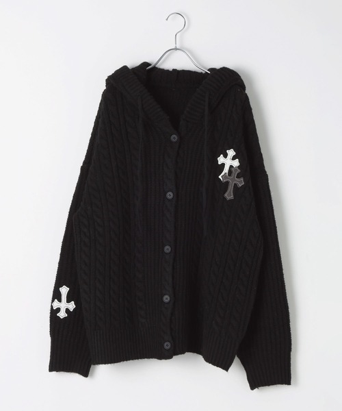 LAND MUSEUM(ランドミュージアム)の「【UNISEX】LAND MUSEUM/クロスケーブルフードカーディガン(カーディガン/ボレロ・メンズ・グレー/ブラック・MEDIUM/SMALL/LARGE)」の13枚目の写真