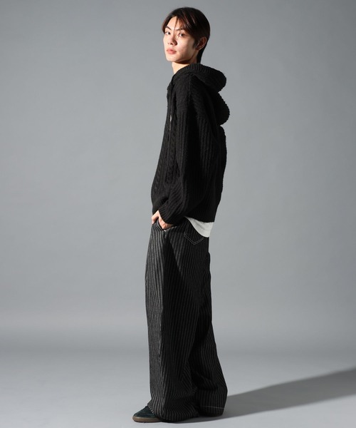 LAND MUSEUM(ランドミュージアム)の「【UNISEX】LAND MUSEUM/クロスケーブルフードカーディガン(カーディガン/ボレロ・メンズ・グレー/ブラック・MEDIUM/SMALL/LARGE)」の17枚目の写真