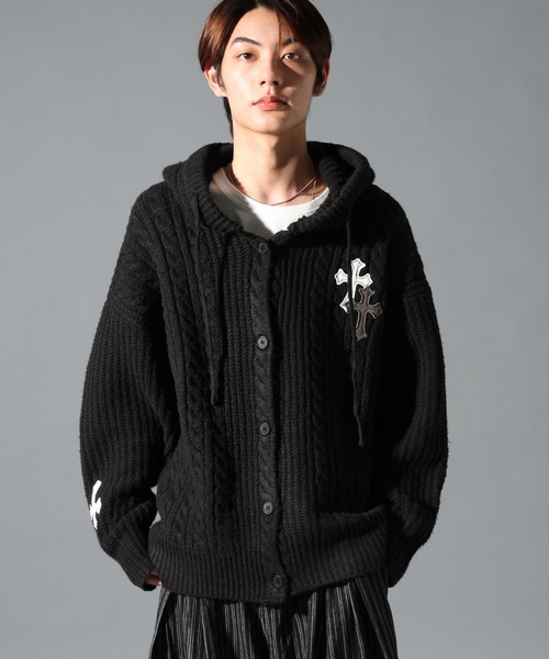 LAND MUSEUM(ランドミュージアム)の「【UNISEX】LAND MUSEUM/クロスケーブルフードカーディガン(カーディガン/ボレロ・メンズ・グレー/ブラック・MEDIUM/SMALL/LARGE)」の19枚目の写真