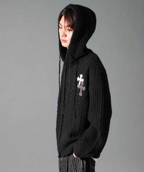 LAND MUSEUM(ランドミュージアム)の「【UNISEX】LAND MUSEUM/クロスケーブルフードカーディガン(カーディガン/ボレロ・メンズ・グレー/ブラック・MEDIUM/SMALL/LARGE)」の22枚目の写真