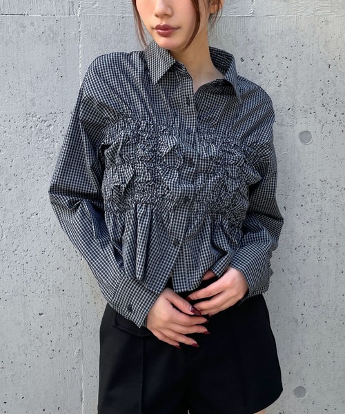 3.3 Field Trip （3.3フィールドトリップ）の「3.3 Field Trip／フロントギャザーシャツ（シャツ/ブラウス・レディース・サックスブルー/その他1/その他2・FREE）」の2枚目の写真