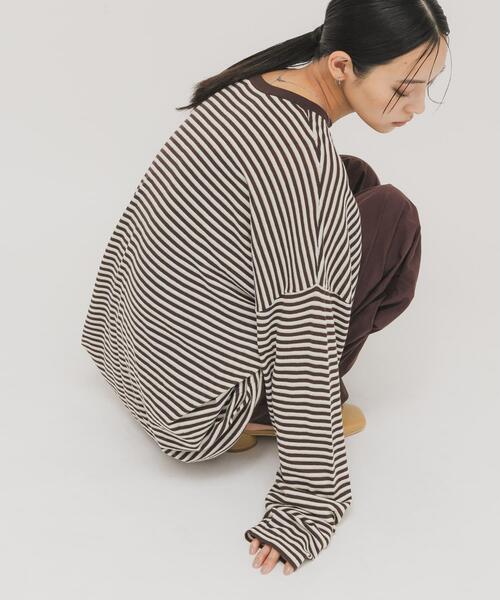 KBF（ケイビーエフ）の「シアーボーダールーズニット（ニット/セーター・レディース・グレー系その他/ブラウン系その他/ホワイト系その他/レッド系その他・ONE）」の3枚目の写真