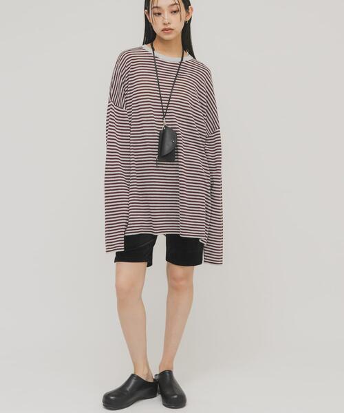 KBF（ケイビーエフ）の「シアーボーダールーズニット（ニット/セーター・レディース・グレー系その他/ブラウン系その他/ホワイト系その他/レッド系その他・ONE）」の4枚目の写真