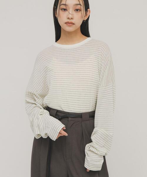 KBF（ケイビーエフ）の「シアーボーダールーズニット（ニット/セーター・レディース・グレー系その他/ブラウン系その他/ホワイト系その他/レッド系その他・ONE）」の5枚目の写真