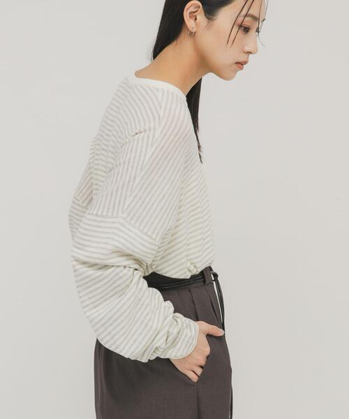 KBF（ケイビーエフ）の「シアーボーダールーズニット（ニット/セーター・レディース・グレー系その他/ブラウン系その他/ホワイト系その他/レッド系その他・ONE）」の6枚目の写真