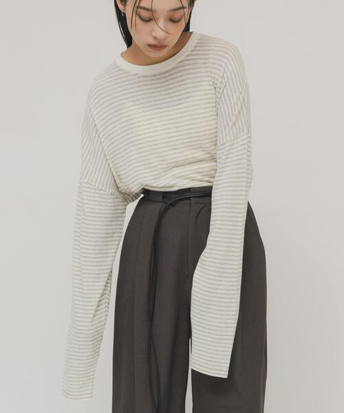 KBF（ケイビーエフ）の「シアーボーダールーズニット（ニット/セーター・レディース・グレー系その他/ブラウン系その他/ホワイト系その他/レッド系その他・ONE）」の8枚目の写真