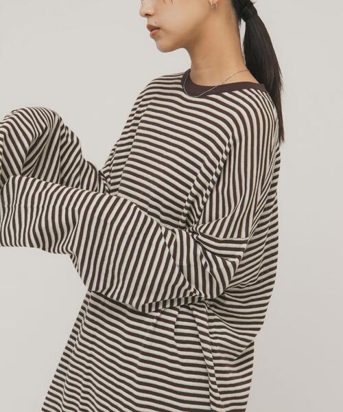 KBF（ケイビーエフ）の「シアーボーダールーズニット（ニット/セーター・レディース・グレー系その他/ブラウン系その他/ホワイト系その他/レッド系その他・ONE）」の14枚目の写真