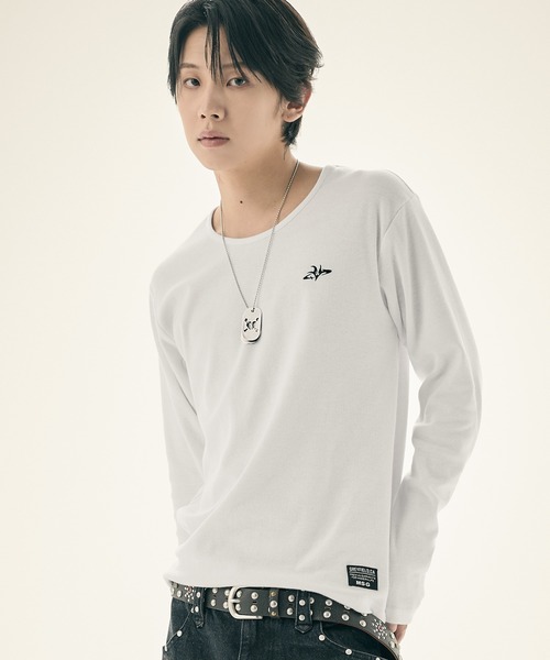 MSG(エムエスジー)の「ルーズネックワンポイントリブロンT 長袖(Tシャツ/カットソー・メンズ・ブラック/杢グレー/ホワイト・S/M/L/XL)」の7枚目の写真