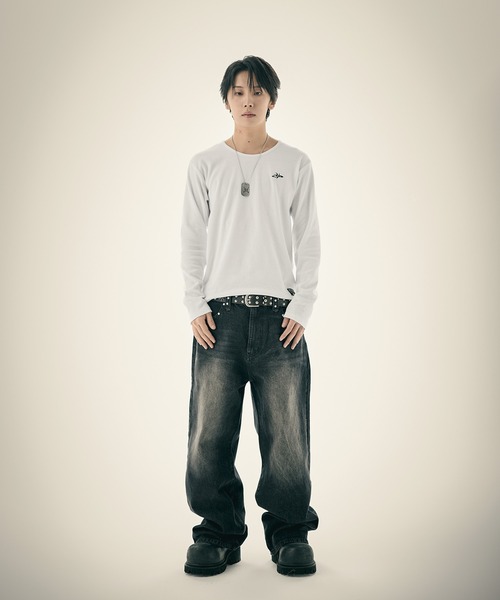MSG(エムエスジー)の「ルーズネックワンポイントリブロンT 長袖(Tシャツ/カットソー・メンズ・ブラック/杢グレー/ホワイト・S/M/L/XL)」の8枚目の写真