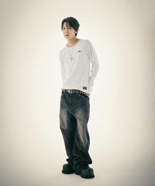 MSG(エムエスジー)の「ルーズネックワンポイントリブロンT 長袖(Tシャツ/カットソー・メンズ・ブラック/杢グレー/ホワイト・S/M/L/XL)」の12枚目の写真