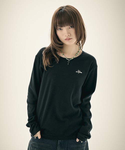 MSG(エムエスジー)の「ルーズネックワンポイントリブロンT 長袖(Tシャツ/カットソー・メンズ・ブラック/杢グレー/ホワイト・S/M/L/XL)」の16枚目の写真