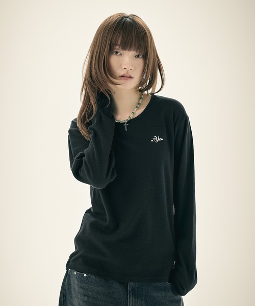 MSG(エムエスジー)の「ルーズネックワンポイントリブロンT 長袖(Tシャツ/カットソー・メンズ・ブラック/杢グレー/ホワイト・S/M/L/XL)」の17枚目の写真
