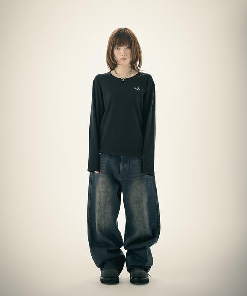 MSG(エムエスジー)の「ルーズネックワンポイントリブロンT 長袖(Tシャツ/カットソー・メンズ・ブラック/杢グレー/ホワイト・S/M/L/XL)」の20枚目の写真