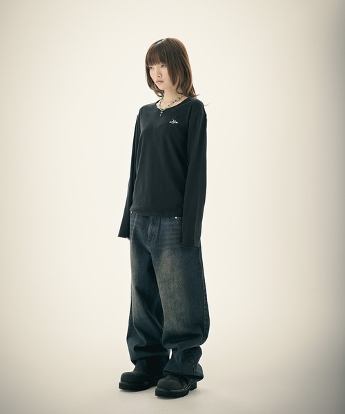 MSG(エムエスジー)の「ルーズネックワンポイントリブロンT 長袖(Tシャツ/カットソー・メンズ・ブラック/杢グレー/ホワイト・S/M/L/XL)」の21枚目の写真