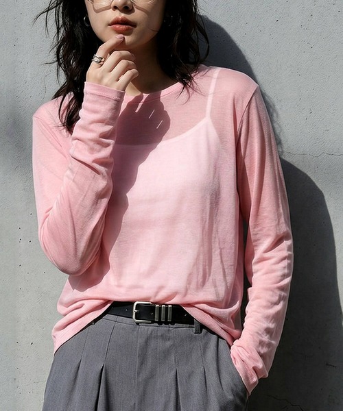 antiqua（アンティカ）の「綿100 Uネック シアーロンT（Tシャツ/カットソー・レディース・ブラック/チャコールグレー/ブルー/ホワイト/ライム/ピンク・P/R）」の6枚目の写真