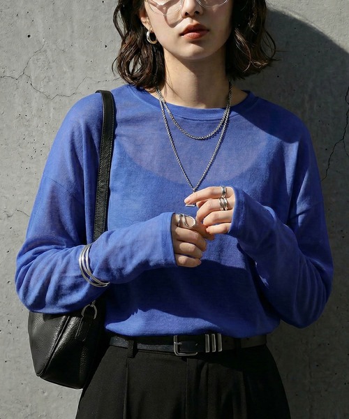 アディアム Ania Top アニア 44772 カットソー 0 ネイビー ITTMC60F74XK 綿100 Uネック シアーロンT（Tシャツ/カットソー）｜antiqua