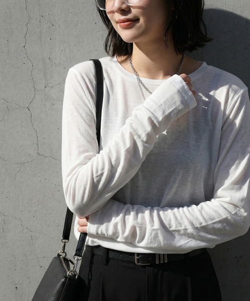 antiqua（アンティカ）の「綿100 Uネック シアーロンT（Tシャツ/カットソー・レディース・ブラック/チャコールグレー/ブルー/ホワイト/ライム/ピンク・P/R）」の7枚目の写真