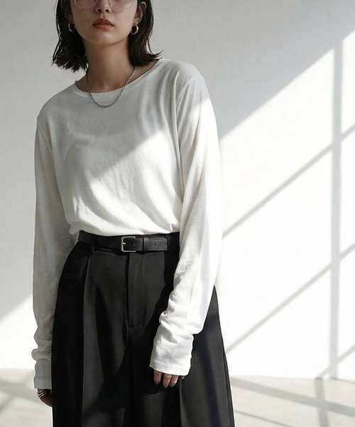 antiqua（アンティカ）の「綿100 Uネック シアーロンT（Tシャツ/カットソー・レディース・ブラック/チャコールグレー/ブルー/ホワイト/ライム/ピンク・P/R）」の9枚目の写真