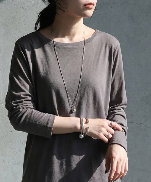 antiqua（アンティカ）の「綿100 Uネック シアーロンT（Tシャツ/カットソー・レディース・ブラック/チャコールグレー/ブルー/ホワイト/ライム/ピンク・P/R）」の15枚目の写真
