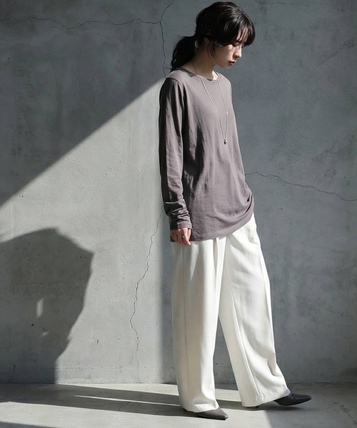antiqua（アンティカ）の「綿100 Uネック シアーロンT（Tシャツ/カットソー・レディース・ブラック/チャコールグレー/ブルー/ホワイト/ライム/ピンク・P/R）」の16枚目の写真