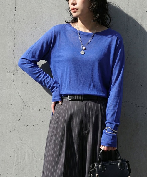 antiqua（アンティカ）の「綿100 Uネック シアーロンT（Tシャツ/カットソー・レディース・ブラック/チャコールグレー/ブルー/ホワイト/ライム/ピンク・P/R）」の22枚目の写真