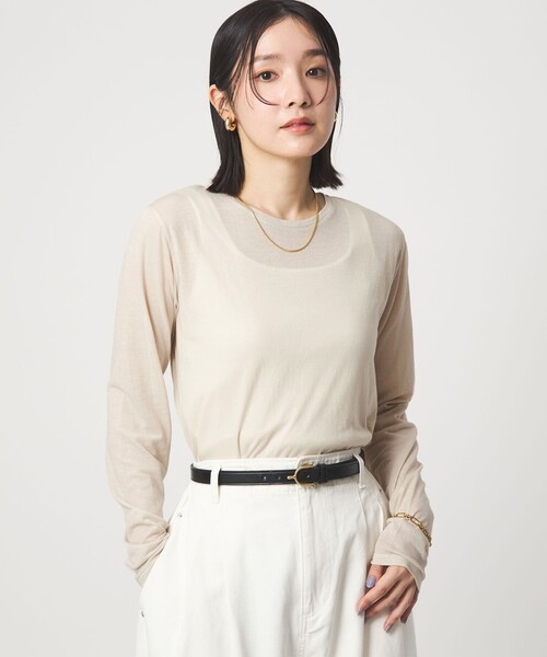 green label relaxing(グリーンレーベルリラクシング)の「【WEB限定】<at ease>シアー テンジク ロングスリーブ カットソー(Tシャツ/カットソー・レディース・ナチュラル/モカ/ライトグレー/ホワイト・FREE)」の4枚目の写真