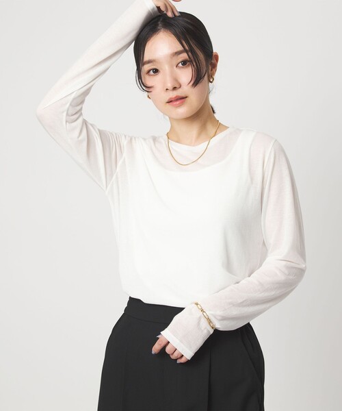 green label relaxing(グリーンレーベルリラクシング)の「【WEB限定】<at ease>シアー テンジク ロングスリーブ カットソー(Tシャツ/カットソー・レディース・ナチュラル/モカ/ライトグレー/ホワイト・FREE)」の5枚目の写真