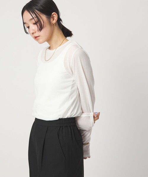 green label relaxing(グリーンレーベルリラクシング)の「【WEB限定】<at ease>シアー テンジク ロングスリーブ カットソー(Tシャツ/カットソー・レディース・ナチュラル/モカ/ライトグレー/ホワイト・FREE)」の6枚目の写真