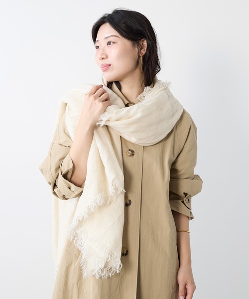 ASAUCE MELER（アソースメレ）の「【ASAUCE MELER】リネンガーゼストール（ストール/ショール・レディース・アイボリー/ベージュ・FREE）」の4枚目の写真