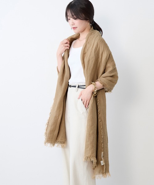 ASAUCE MELER（アソースメレ）の「【ASAUCE MELER】リネンガーゼストール（ストール/ショール・レディース・アイボリー/ベージュ・FREE）」の12枚目の写真