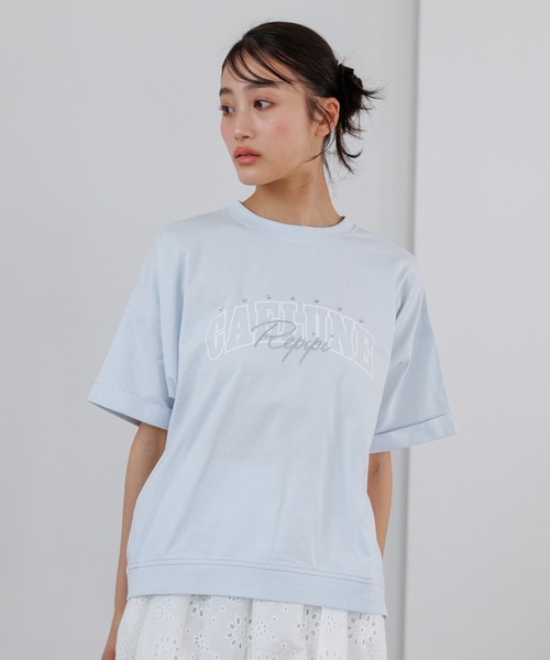 repipi armario(レピピ アルマリオ)の「【綿100%】キラキラカレッジTee(Tシャツ/カットソー・キッズ・ピンク/オフホワイト/サックスブルー/ブラック/イエロー/グレー・MEDIUM/SMALL/LARGE)」の5枚目の写真