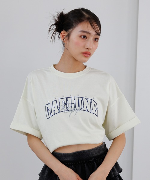 repipi armario(レピピ アルマリオ)の「【綿100%】キラキラカレッジTee(Tシャツ/カットソー・キッズ・ピンク/オフホワイト/サックスブルー/ブラック/イエロー/グレー・MEDIUM/SMALL/LARGE)」の1枚目の写真