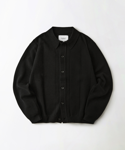 LS STRIPE COLLAR KNIT CARDIGAN — вязаный кардиган с полосатым воротником, чёрный