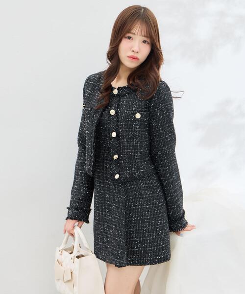 INGNI(イング)の「【WEB限定】バックレースアップツイードミニキャミワンピース(セットアップ対応)(ワンピース・レディース・ブラック系その他2/ホワイト系その他5・M)」の2枚目の写真