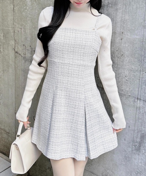 INGNI(イング)の「【WEB限定】バックレースアップツイードミニキャミワンピース(セットアップ対応)(ワンピース・レディース・ブラック系その他2/ホワイト系その他5・M)」の5枚目の写真