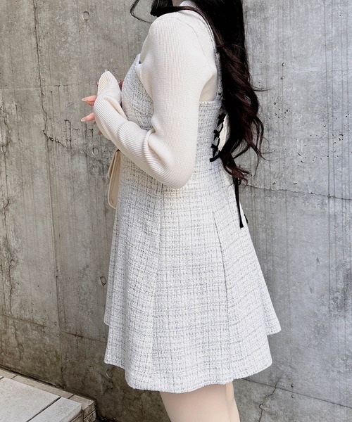 INGNI(イング)の「【WEB限定】バックレースアップツイードミニキャミワンピース(セットアップ対応)(ワンピース・レディース・ブラック系その他2/ホワイト系その他5・M)」の6枚目の写真
