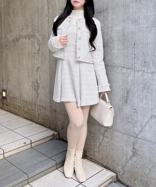 INGNI(イング)の「【WEB限定】バックレースアップツイードミニキャミワンピース(セットアップ対応)(ワンピース・レディース・ブラック系その他2/ホワイト系その他5・M)」の8枚目の写真