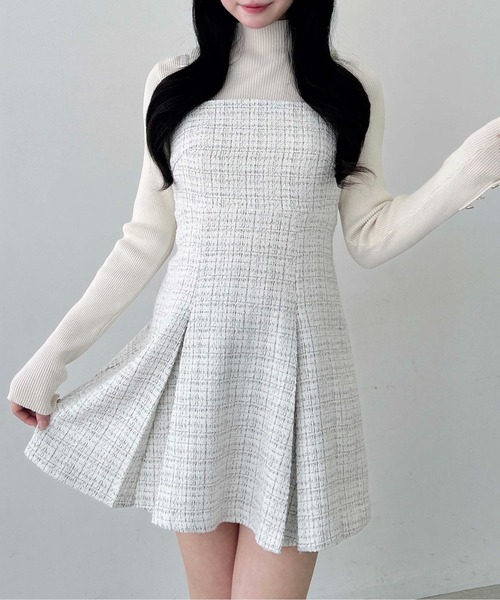 INGNI(イング)の「【WEB限定】バックレースアップツイードミニキャミワンピース(セットアップ対応)(ワンピース・レディース・ブラック系その他2/ホワイト系その他5・M)」の9枚目の写真