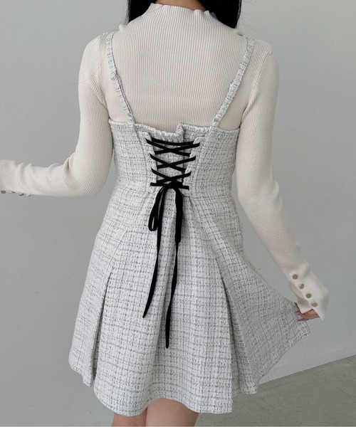 INGNI(イング)の「【WEB限定】バックレースアップツイードミニキャミワンピース(セットアップ対応)(ワンピース・レディース・ブラック系その他2/ホワイト系その他5・M)」の10枚目の写真