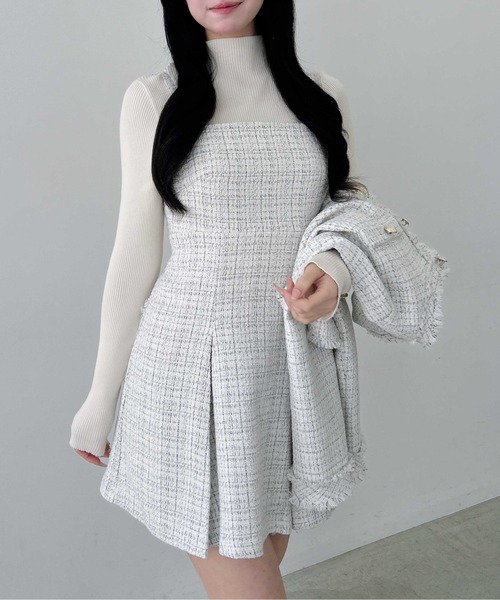 INGNI(イング)の「【WEB限定】バックレースアップツイードミニキャミワンピース(セットアップ対応)(ワンピース・レディース・ブラック系その他2/ホワイト系その他5・M)」の11枚目の写真