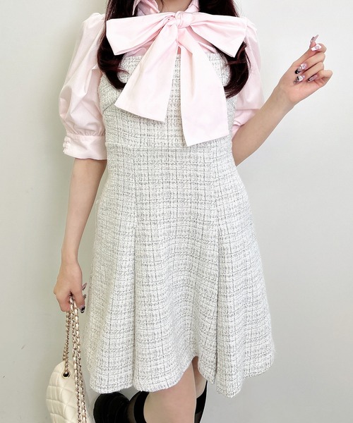 INGNI(イング)の「【WEB限定】バックレースアップツイードミニキャミワンピース(セットアップ対応)(ワンピース・レディース・ブラック系その他2/ホワイト系その他5・M)」の17枚目の写真