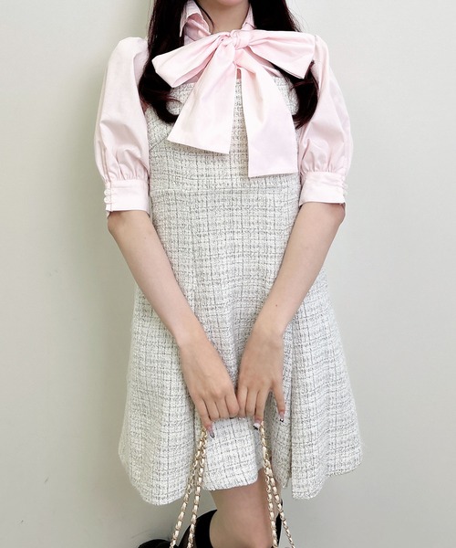 INGNI(イング)の「【WEB限定】バックレースアップツイードミニキャミワンピース(セットアップ対応)(ワンピース・レディース・ブラック系その他2/ホワイト系その他5・M)」の16枚目の写真