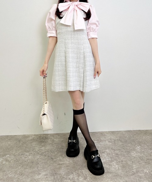 INGNI(イング)の「【WEB限定】バックレースアップツイードミニキャミワンピース(セットアップ対応)(ワンピース・レディース・ブラック系その他2/ホワイト系その他5・M)」の14枚目の写真