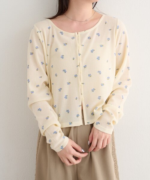 一部店舗限定】B ワッフル小花柄カーディガン（カーディガン/ボレロ